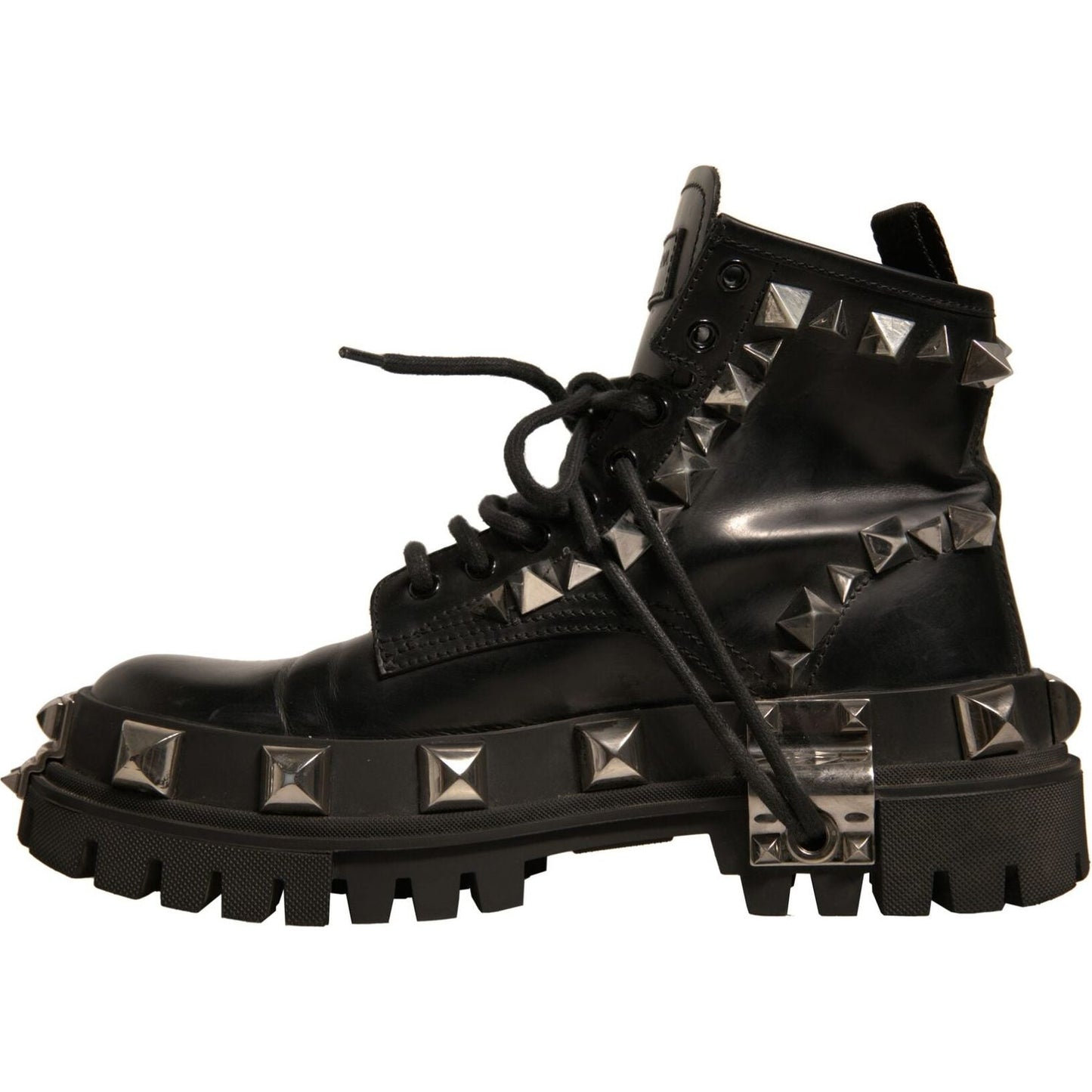 Dolce & Gabbana Black Leather Studded Trekking Boots Shoes LA12337-41
