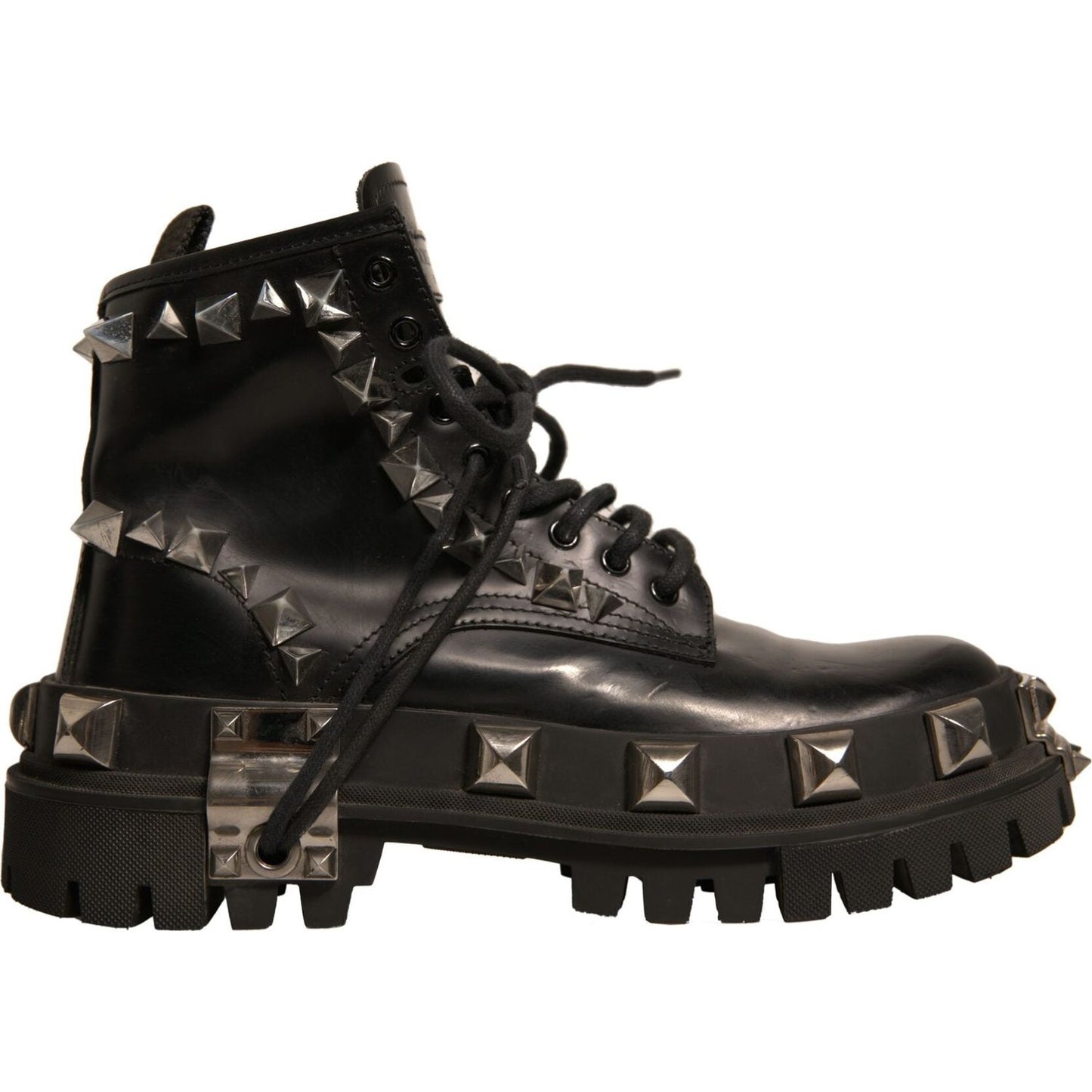 Dolce & Gabbana Black Leather Studded Trekking Boots Shoes LA12337-41
