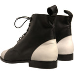 Sergio Rossi Black White Leather Lace Up Flats Ankle Boots Shoes LA12439-40