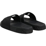 Dolce & Gabbana Black Rubber Slides Sandals Beachwear Shoes LA12371-37
