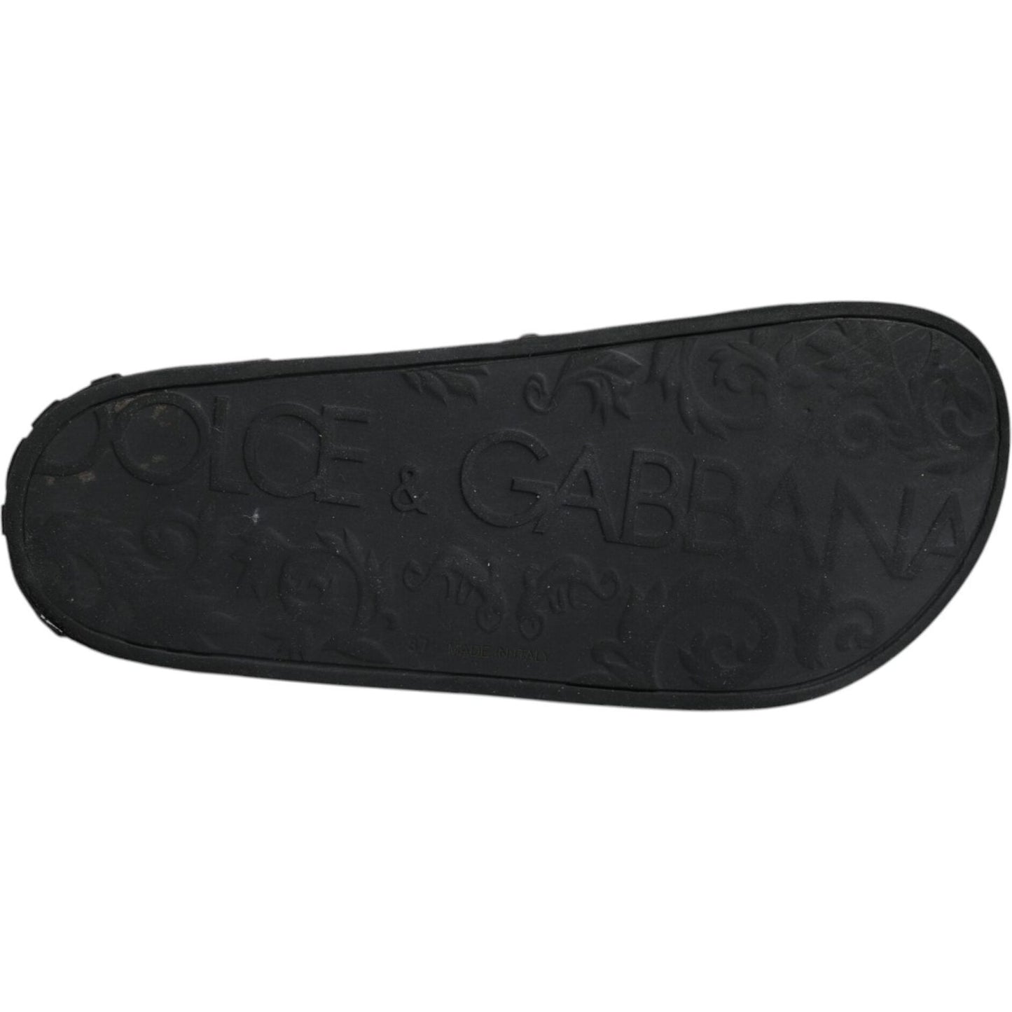 Dolce & Gabbana Black Rubber Slides Sandals Beachwear Shoes LA12371-37