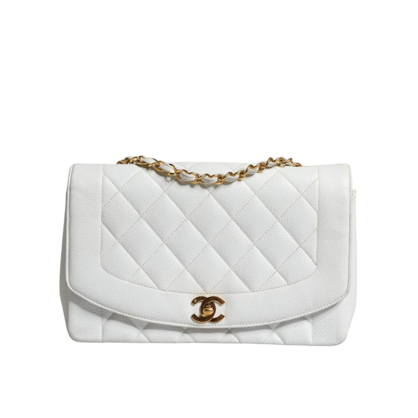 Chanel White Medium Classic DIANA Shoulder Bag Gold Plated Purse