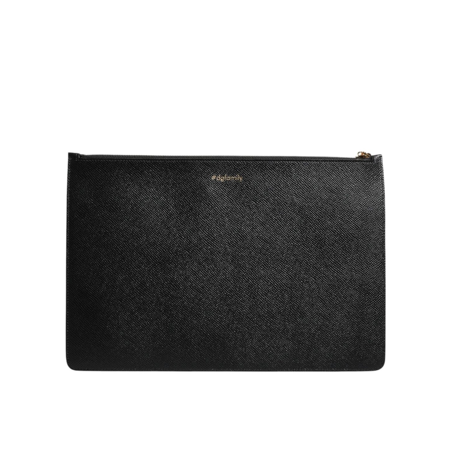 Dolce & Gabbana Black Leather #DGFAMILY Embellished Men Zip Pouch Bag BAG1614