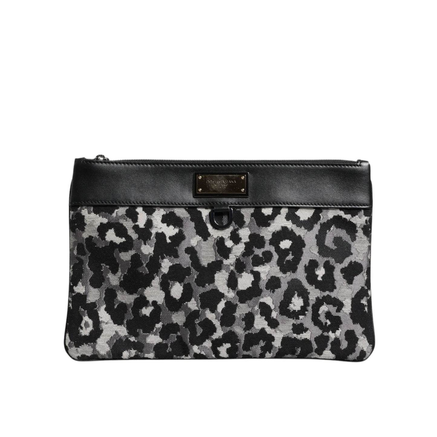 Dolce & Gabbana Multicolor Leopard Jacquard Logo Plaque Men Pouch Bag BAG4051