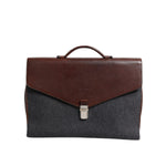 Brunello Cucinelli Brown Gray Leather Cognac Wool Business Tote Bag