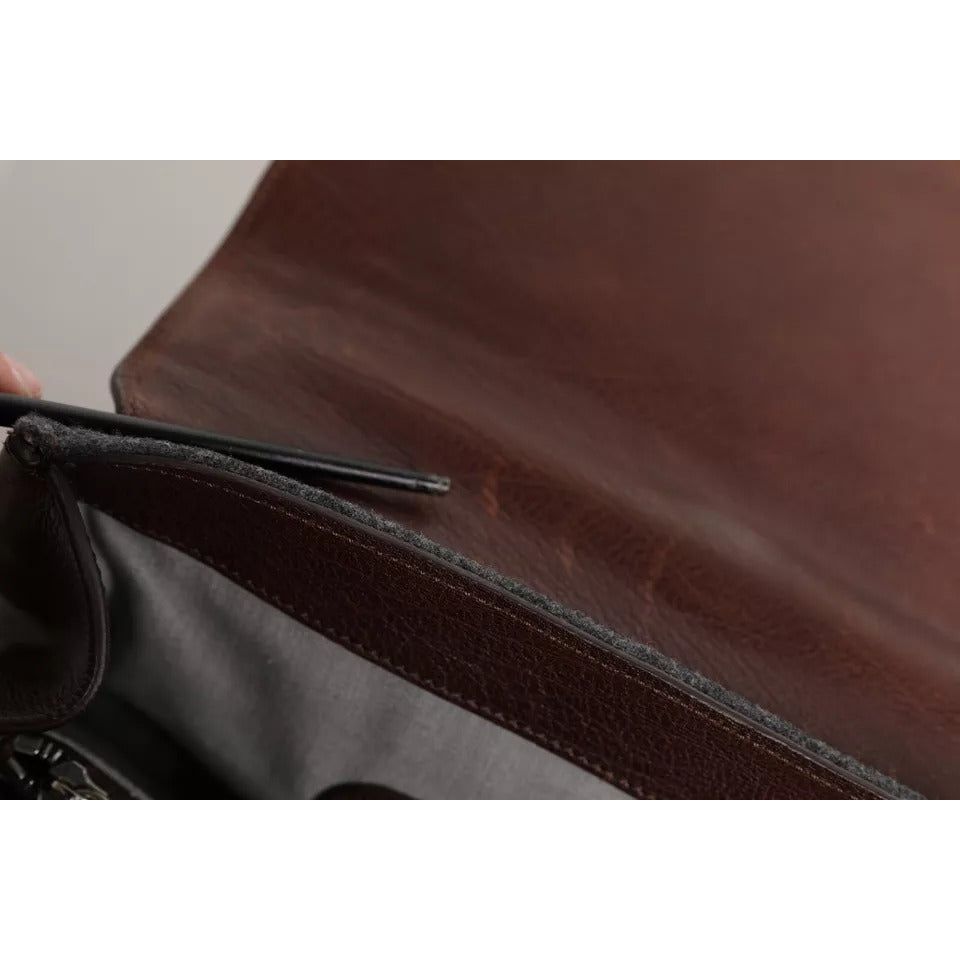 Brunello Cucinelli Brown Gray Leather Cognac Wool Business Tote Bag