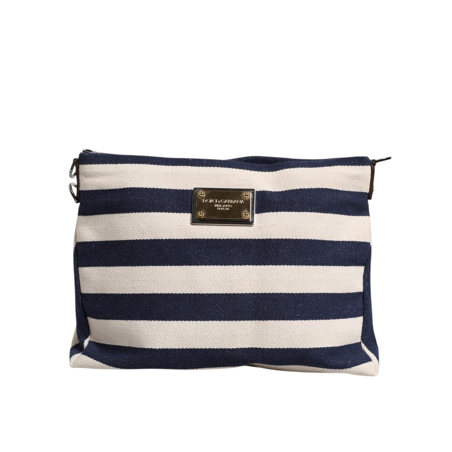 Dolce & Gabbana Blue White Stripes Logo Plaque Tote Bag BAG4006