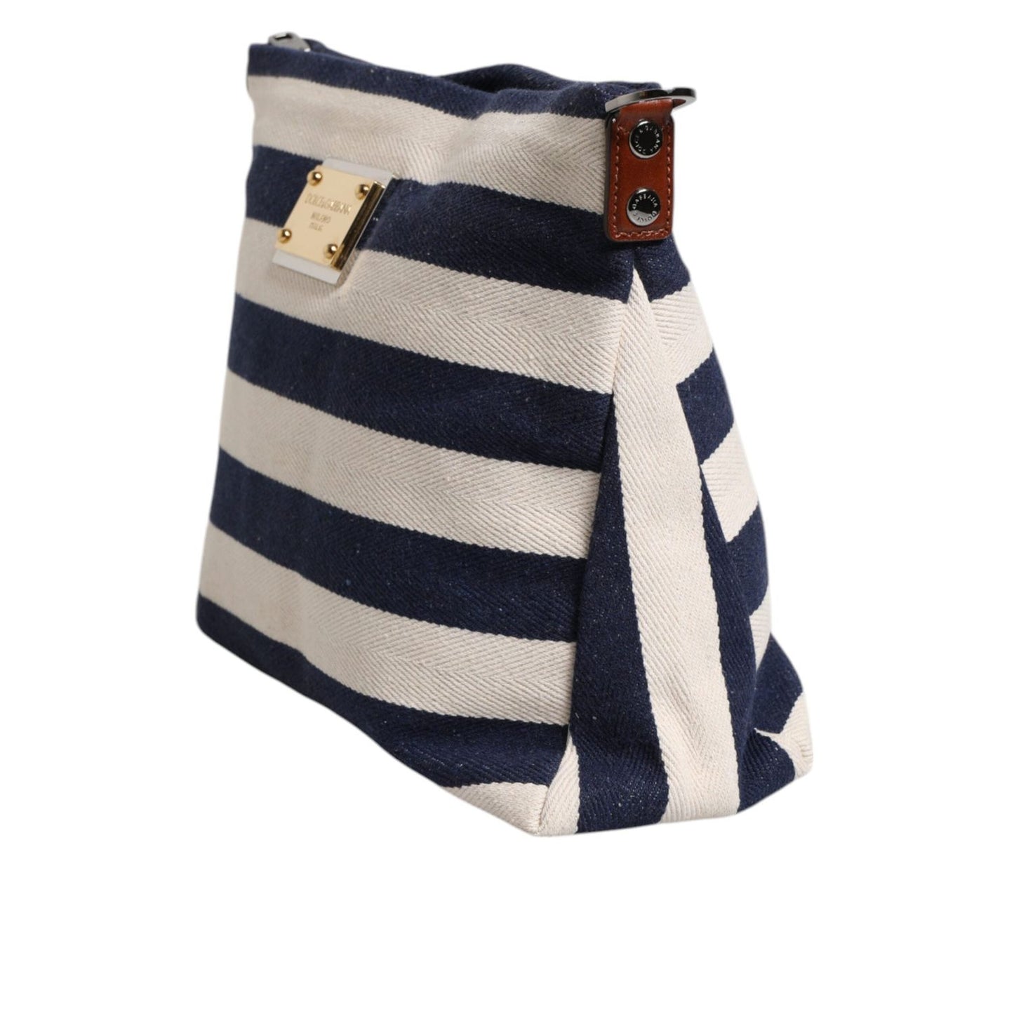 Dolce & Gabbana Blue White Stripes Logo Plaque Tote Bag BAG4006