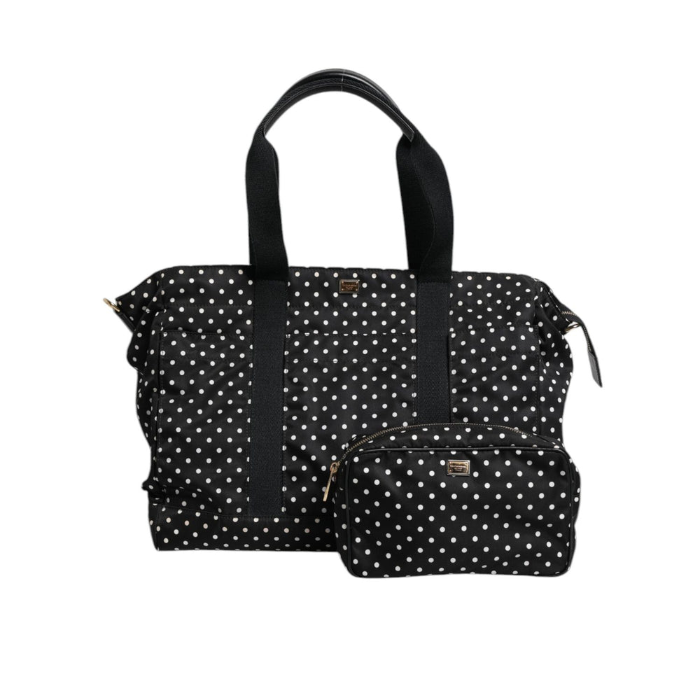 Dolce & Gabbana Black PolkaDot Nylon Shoulder Baby Tote Diaper Bag