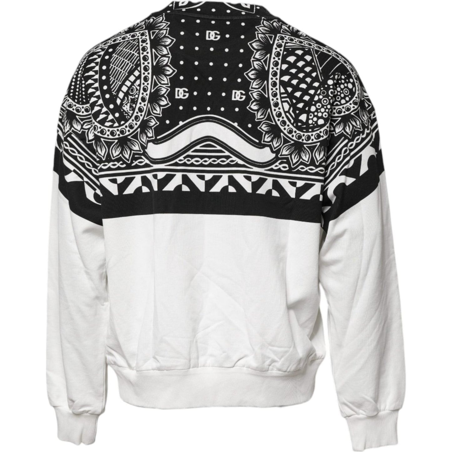 Dolce & Gabbana White Black Print Cotton Sweatshirt Sweater TSH90064-44