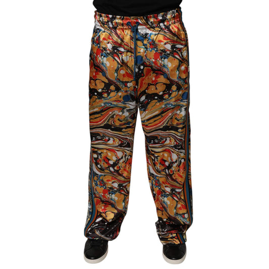 Dolce & Gabbana Multicolor Marble Satin Men Tracksuit Pants