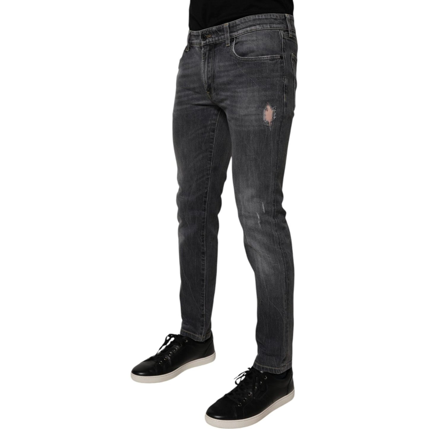 Dolce & Gabbana Dark Gray Washed Cotton Skinny Men Denim Jeans PAN76093-48