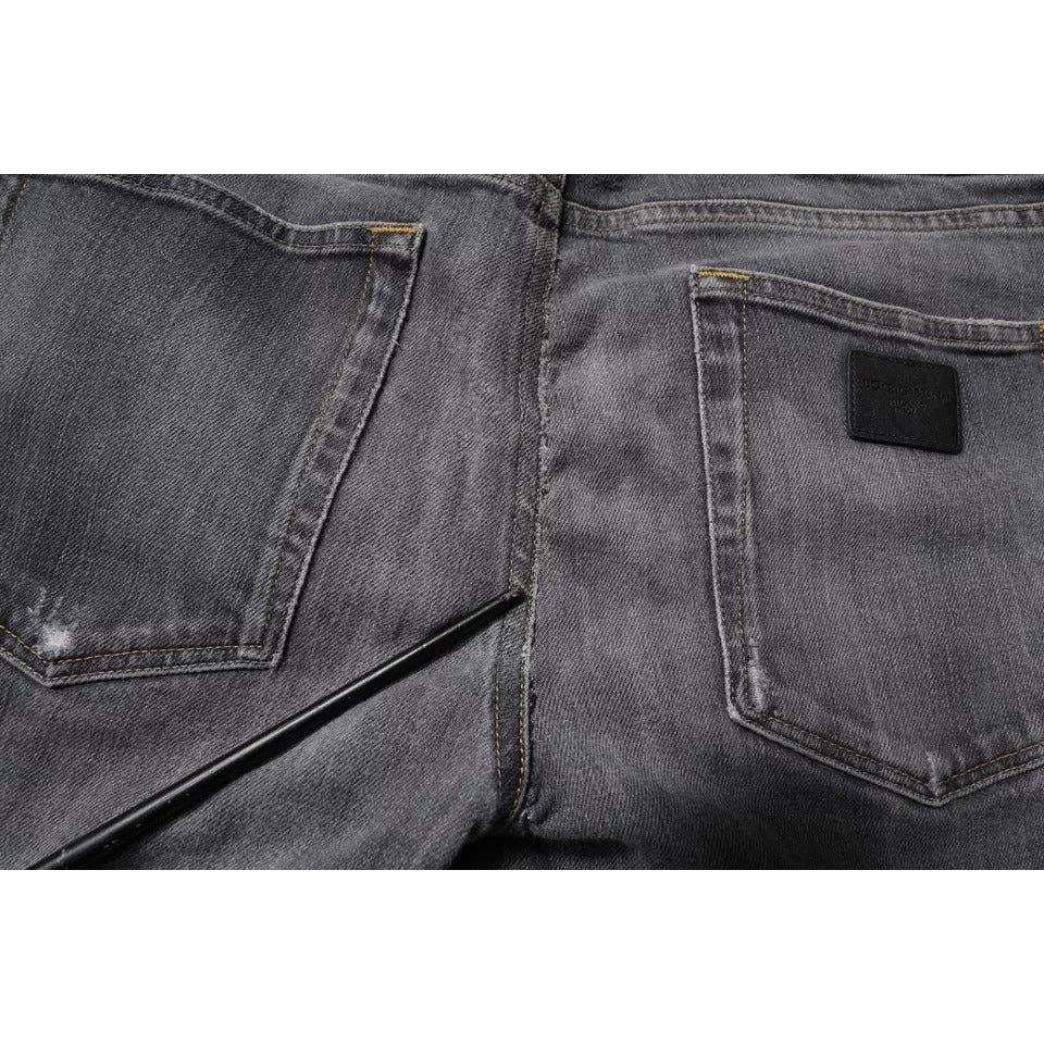 Dolce & Gabbana Dark Gray Washed Cotton Skinny Men Denim Jeans PAN76093-48
