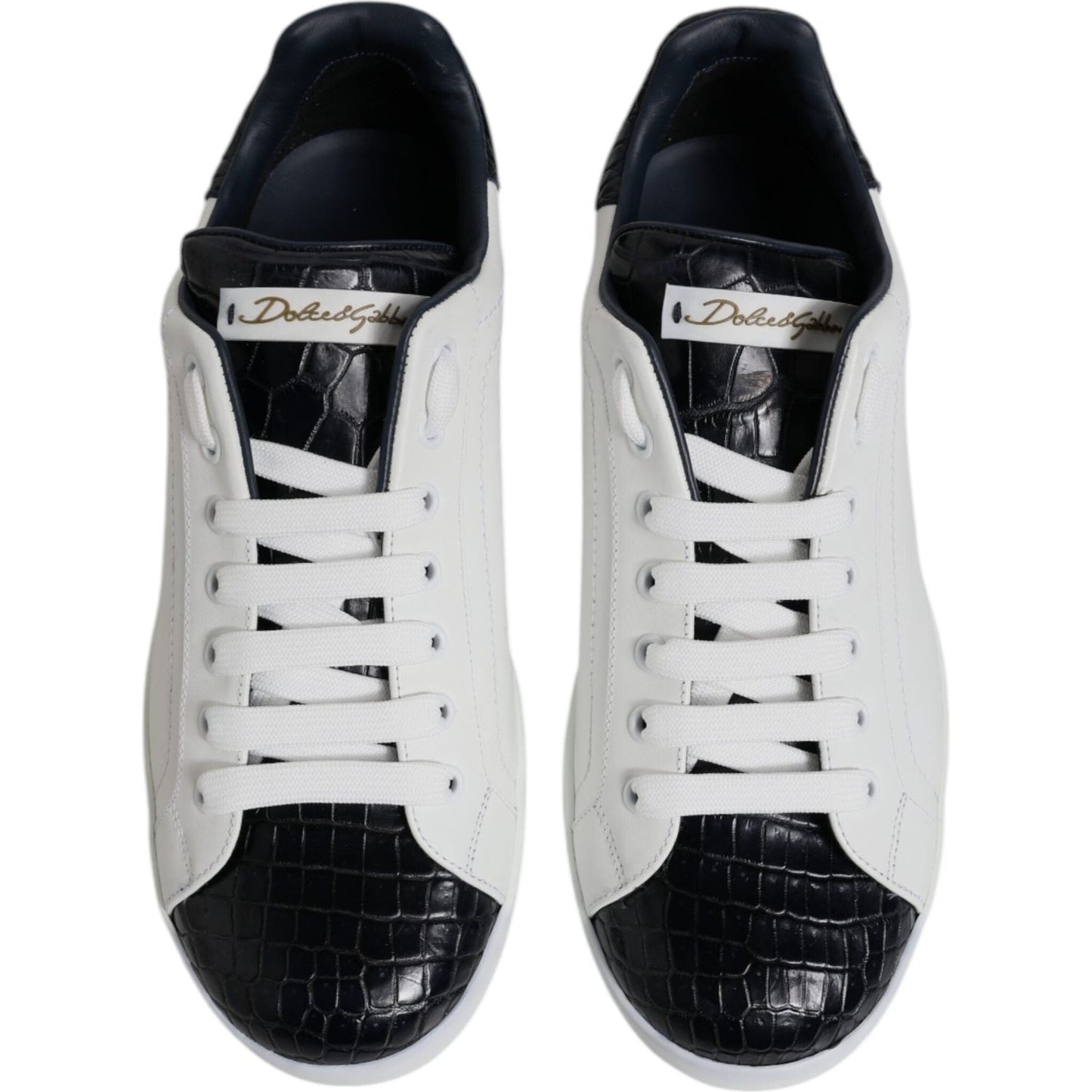 Dolce & Gabbana White Black Leather Portofino Sneaker Shoes MV7036-41