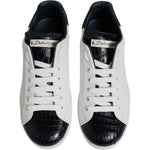 Dolce & Gabbana White Black Leather Portofino Sneaker Shoes MV7036-41