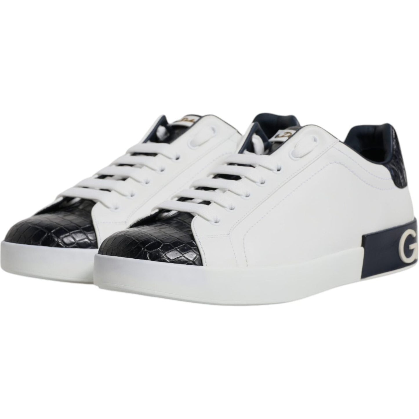 Dolce & Gabbana White Black Leather Portofino Sneaker Shoes MV7037-41.5