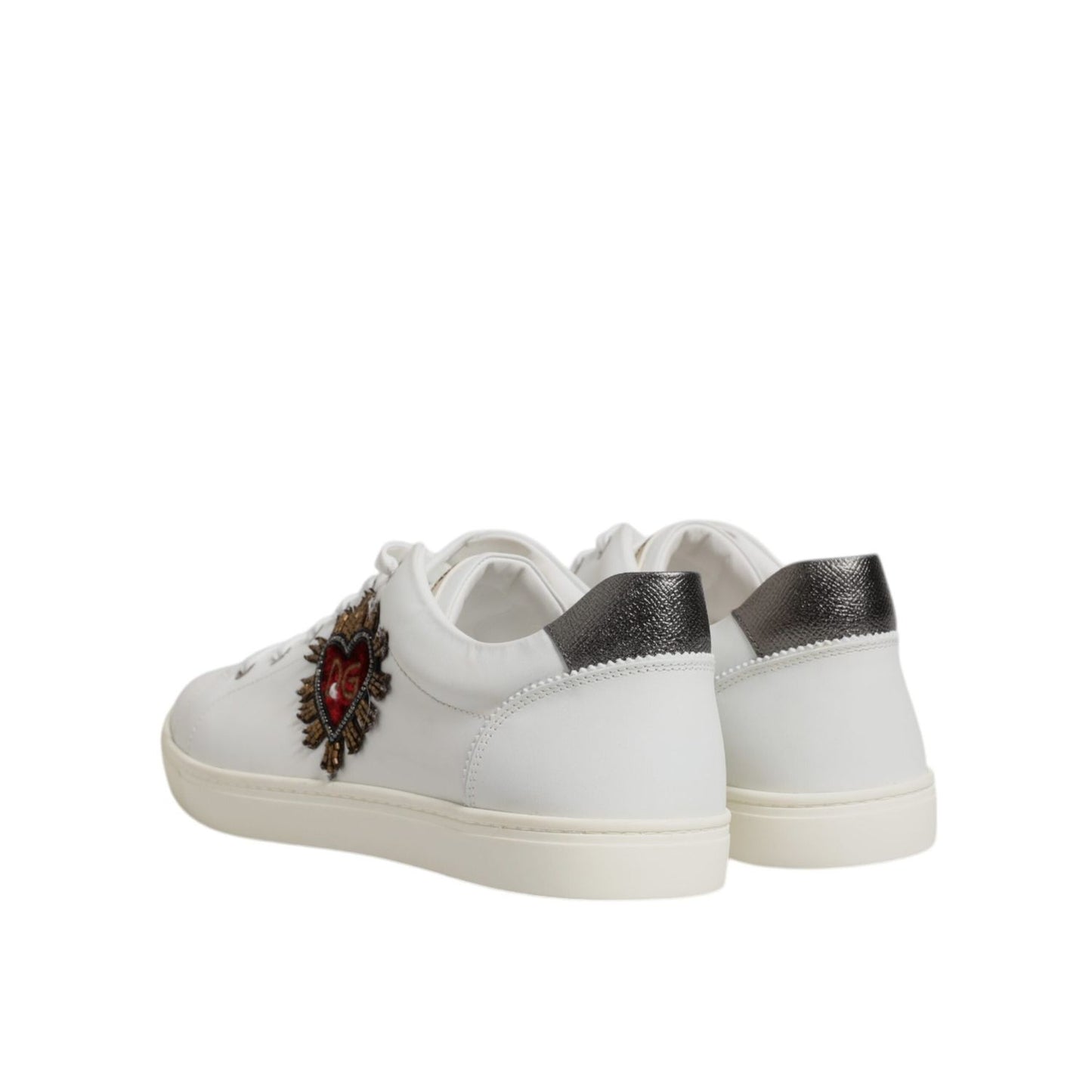 Dolce & Gabbana White Leather Heart Embellished Sneakers Shoes MV7039#2-43