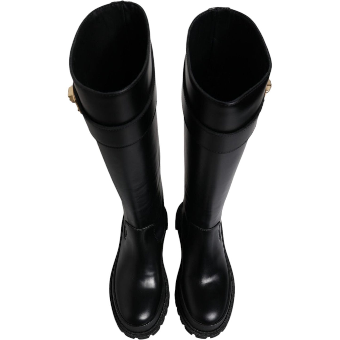 Dolce & Gabbana Black DG Logo Calf Leather High Boots Shoes LA12451-37