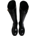 Dolce & Gabbana Black DG Logo Calf Leather High Boots Shoes LA12451-37
