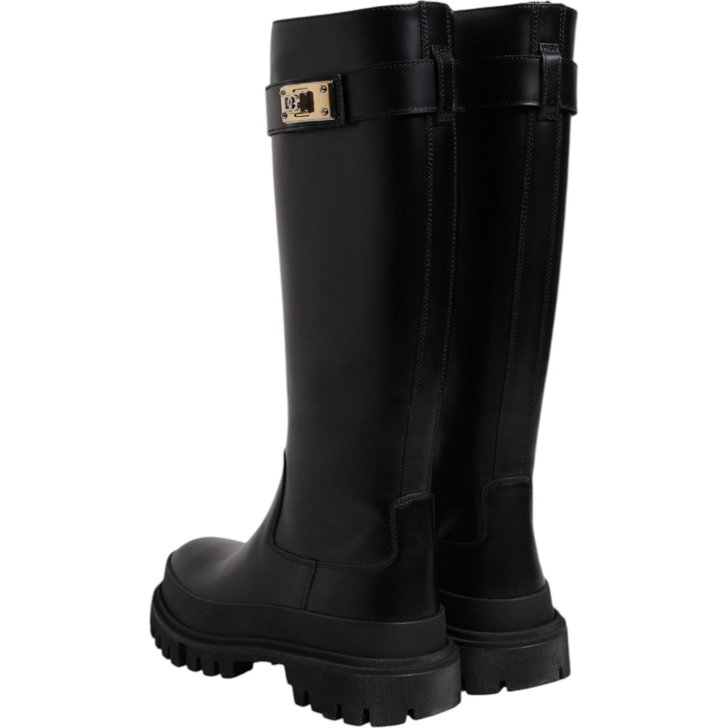 Dolce & Gabbana Black DG Logo Calf Leather High Boots Shoes LA12451-37