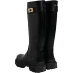 Dolce & Gabbana Black DG Logo Calf Leather High Boots Shoes LA12451-37