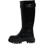 Dolce & Gabbana Black DG Logo Calf Leather High Boots Shoes LA12451-37