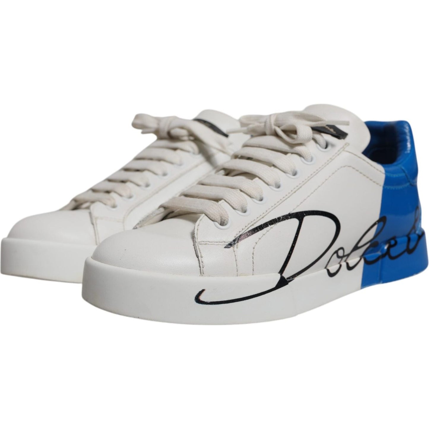 Dolce & Gabbana White Blue Logo Portofino Sneakers Shoes LA12433-36