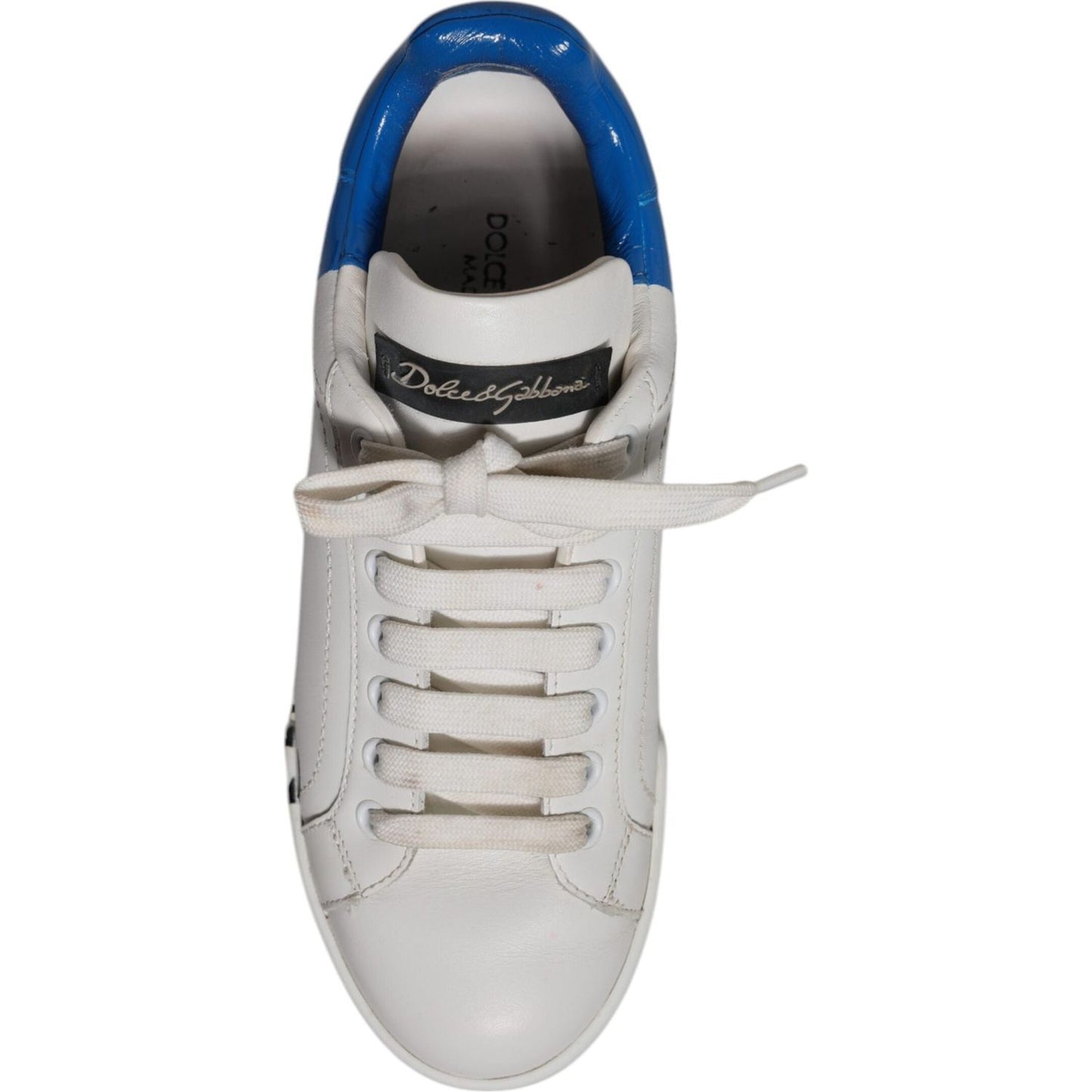 Dolce & Gabbana White Blue Logo Portofino Sneakers Shoes LA12433-36