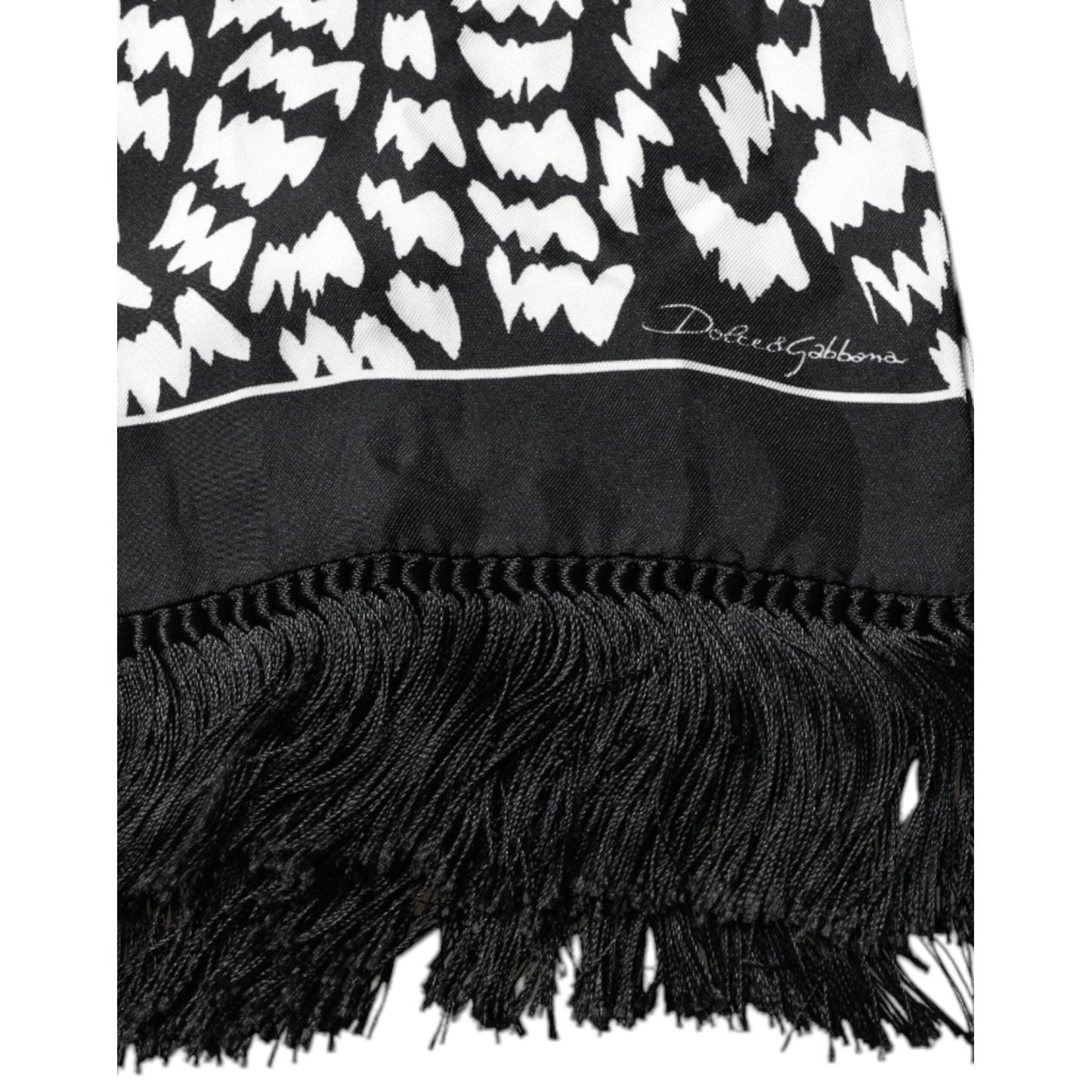 Dolce & Gabbana Black White Patterned Fringes Shawl Scarf MS7157