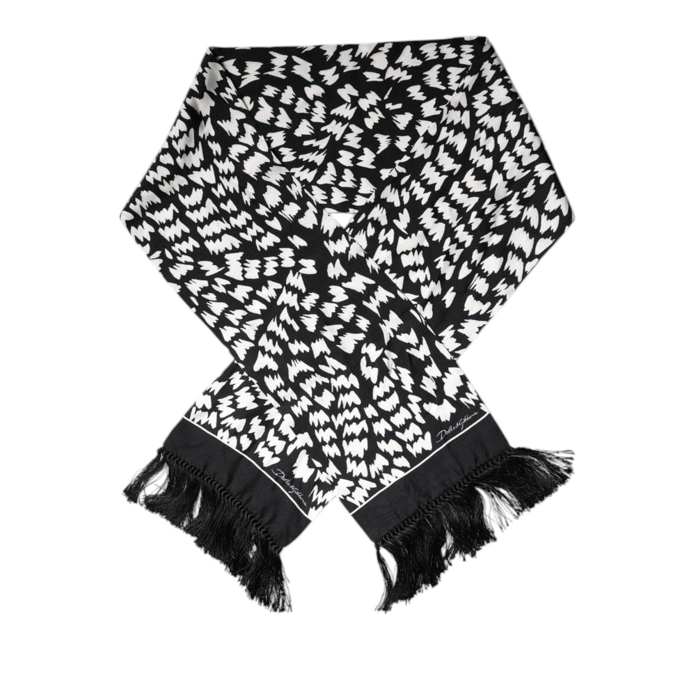 Dolce & Gabbana Black White Patterned Fringes Shawl Scarf MS7157
