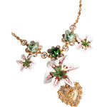 Dolce & Gabbana Gold Brass Lily Crystal Sacred Heart Pendant Necklace SMY10543