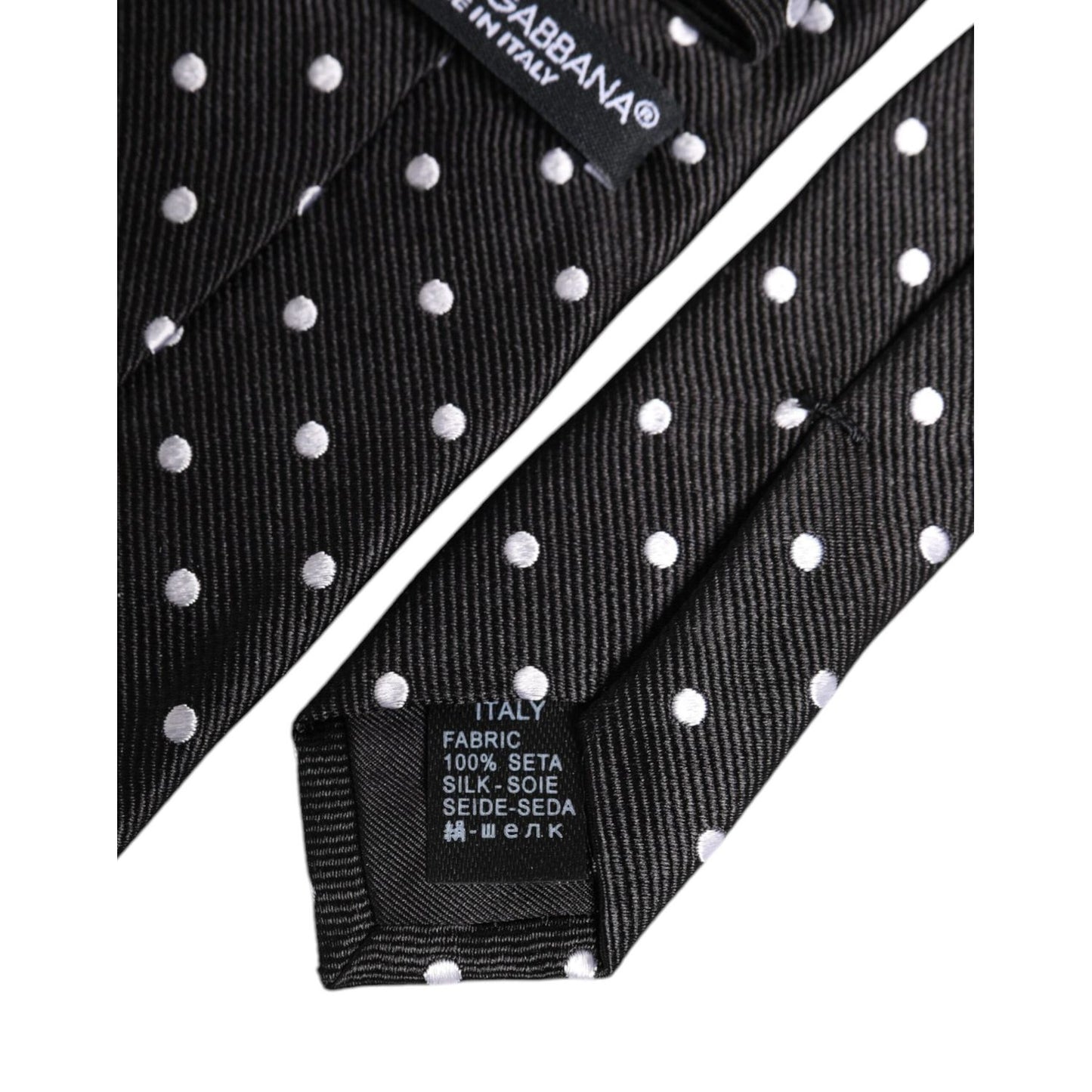 Dolce & Gabbana Black Polka Dots Silk Adjustable Necktie Tie KRA3466
