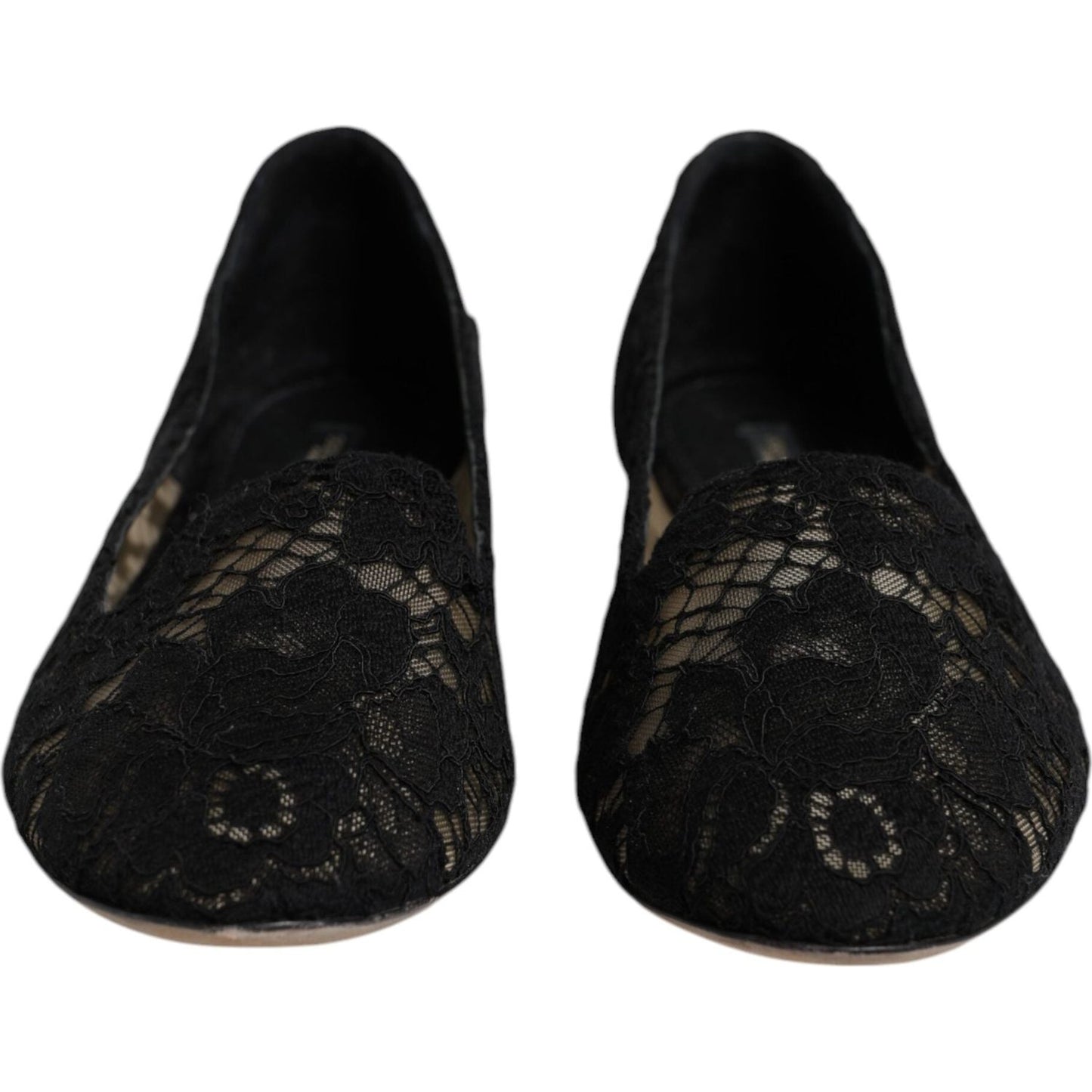 Dolce & Gabbana Black Taormina Lace Slip On Flats Shoes LA12501-40