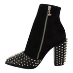 Philipp Plein Black Suede Studded Heels Ankle Boots Shoes LA6120-36