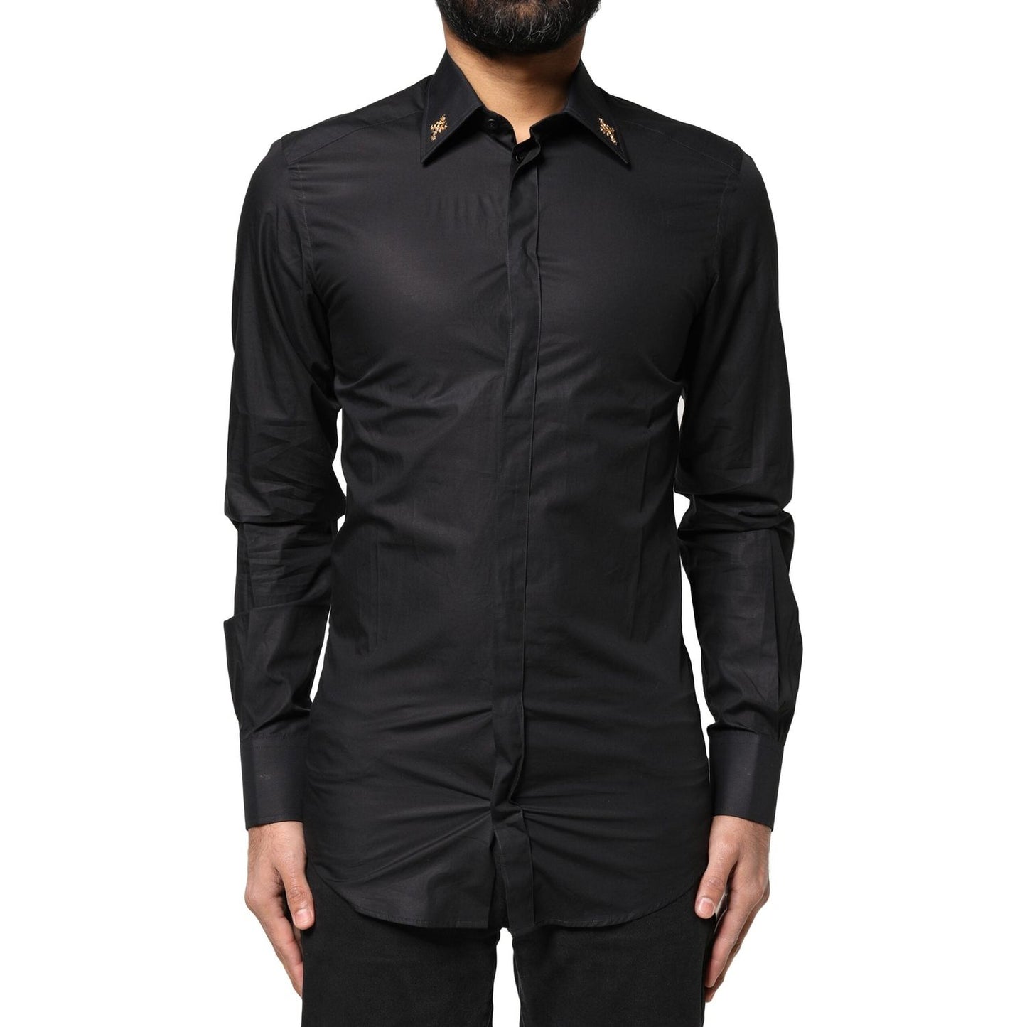 Dolce & Gabbana Black GOLD Cross Embellished Men Dress Shirt TSH86518-37