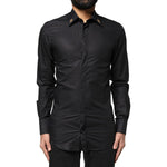 Dolce & Gabbana Black GOLD Cross Embellished Men Dress Shirt TSH86518-37