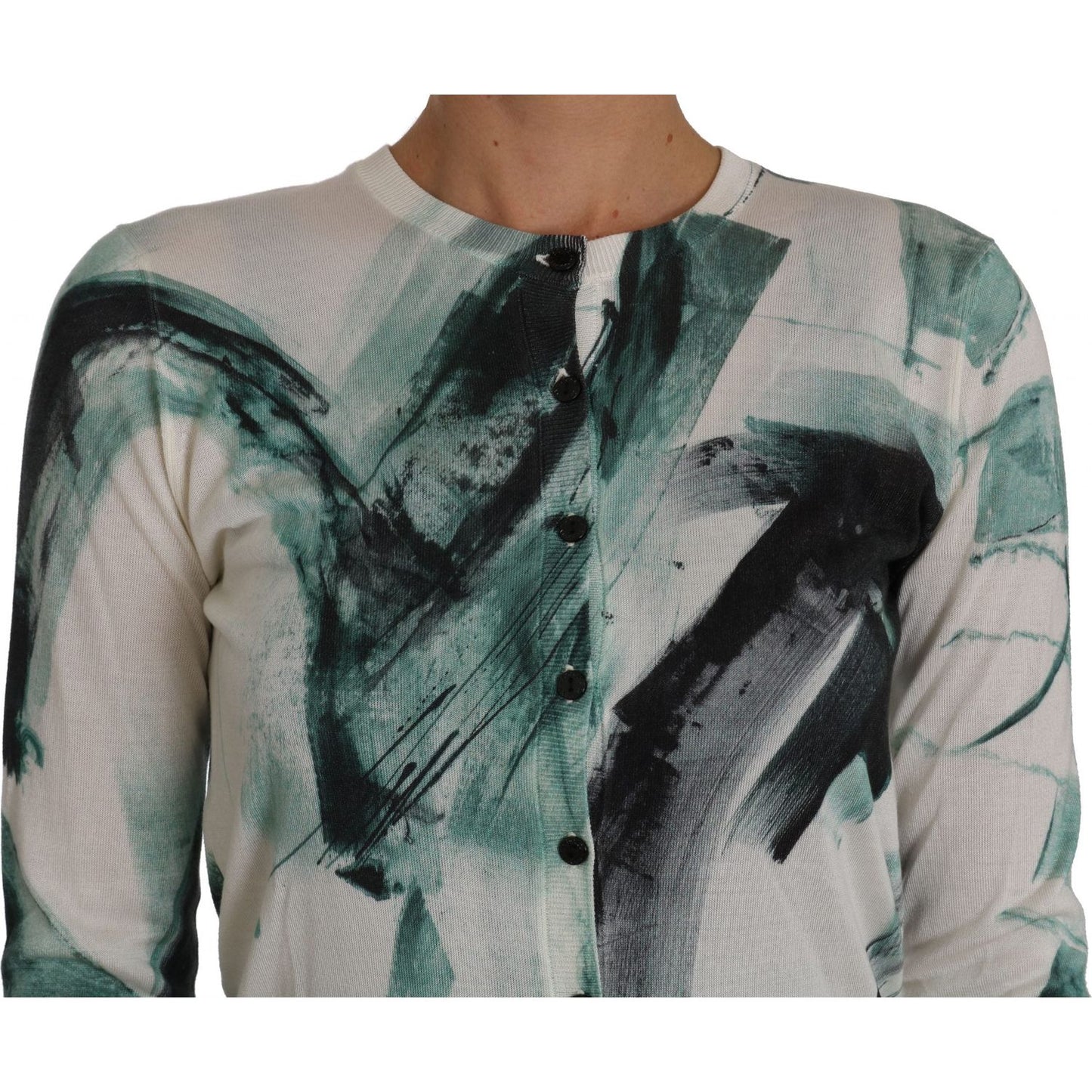 Dolce & Gabbana White Silk Cardigan Lightweight Paint Stroke Sweater TSH2441-36