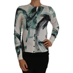 Dolce & Gabbana White Silk Cardigan Lightweight Paint Stroke Sweater TSH2441-36