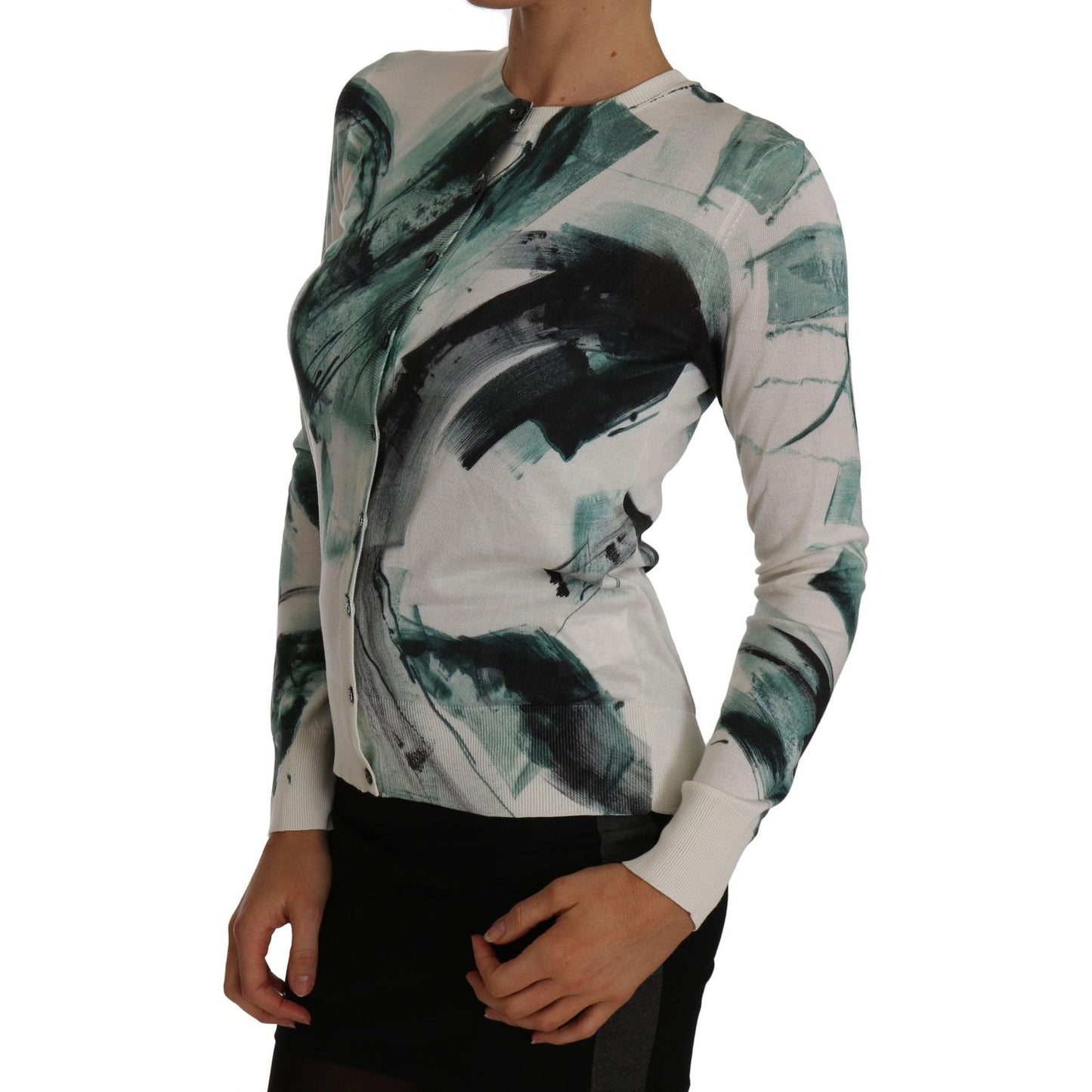 Dolce & Gabbana White Silk Cardigan Lightweight Paint Stroke Sweater TSH2441-36