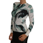 Dolce & Gabbana White Silk Cardigan Lightweight Paint Stroke Sweater TSH2441-36