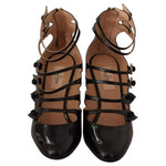 Valentino Black Multi Strap Leather Mid Heels Pumps Shoes LA9396-36.5