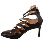 Valentino Black Multi Strap Leather Mid Heels Pumps Shoes LA9396-36.5