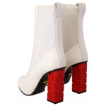 GCDS White Leather Fabric Red Logo Heel Ankle Boots Shoes LA9427-36