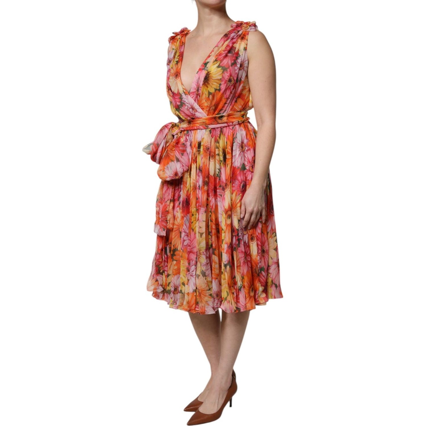 Dolce & Gabbana Multicolor Floral Silk V-neck Chiffon Dress DR81651-36