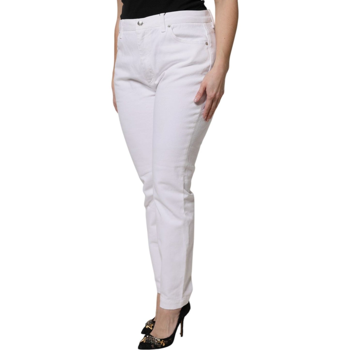 Dolce & Gabbana White Cotton Mid Waist Skinny Denim Jeans PAN75965-48
