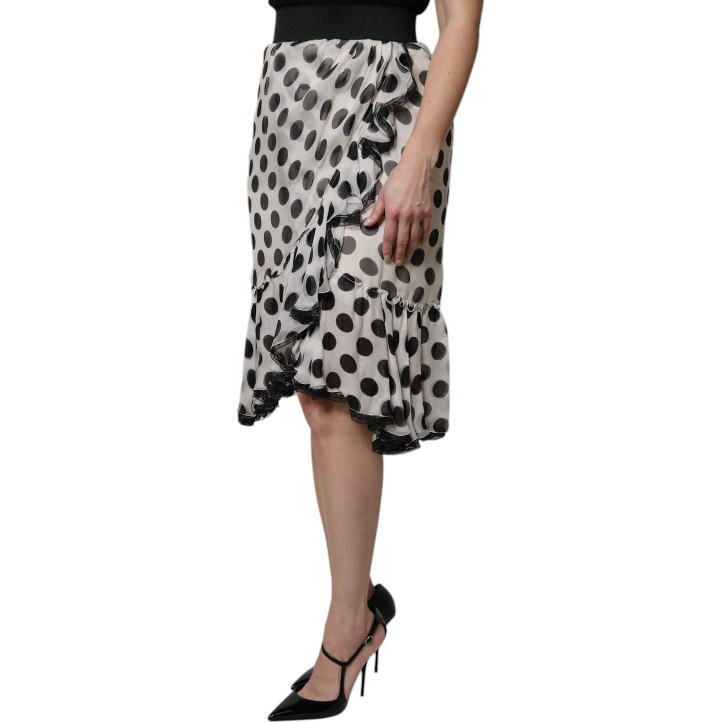 Dolce & Gabbana White Black Polka Dots Knee Length Skirt SKI2081-36