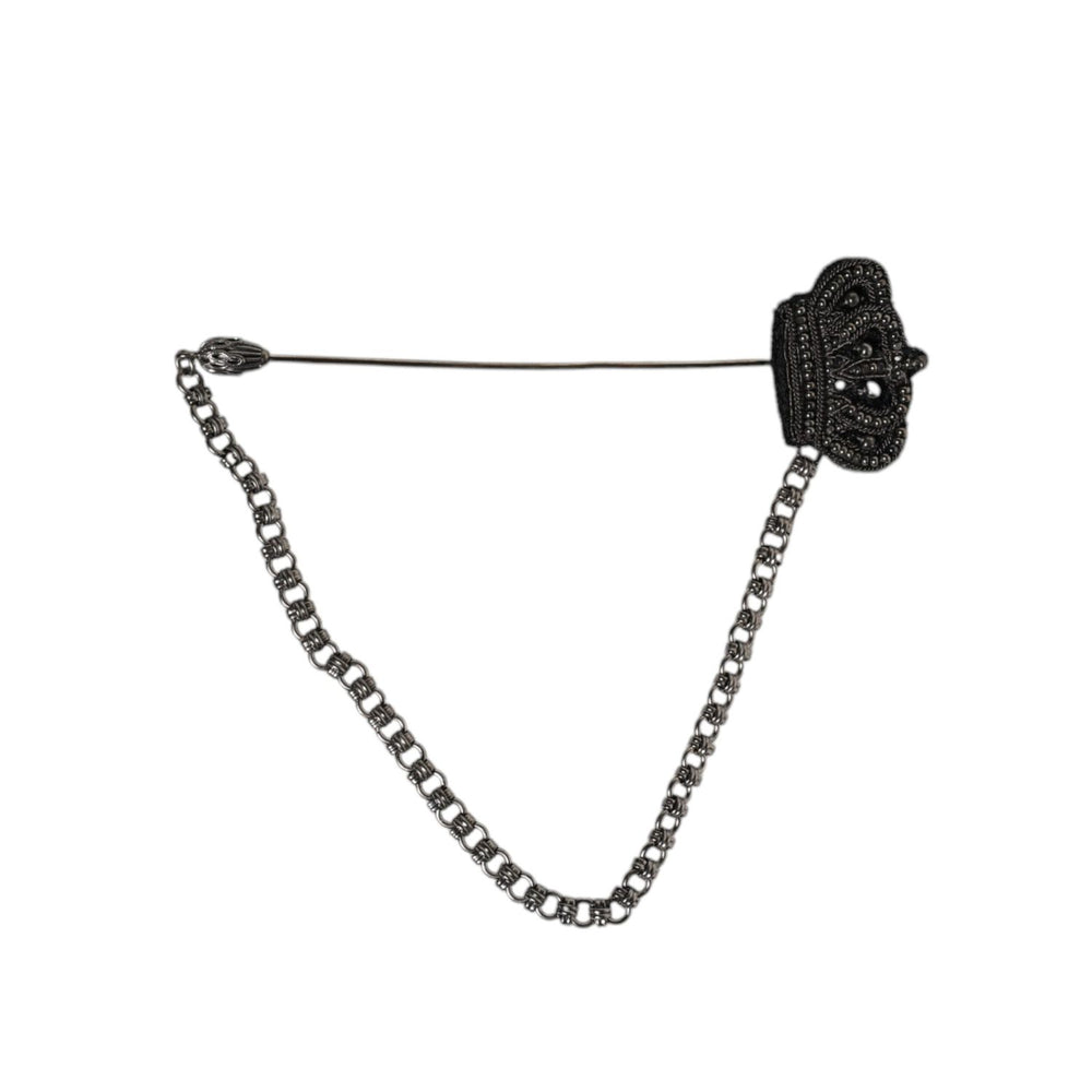 Dolce & Gabbana Silver Tone Brass Crown Chain Women Brooch Lapel Pin
