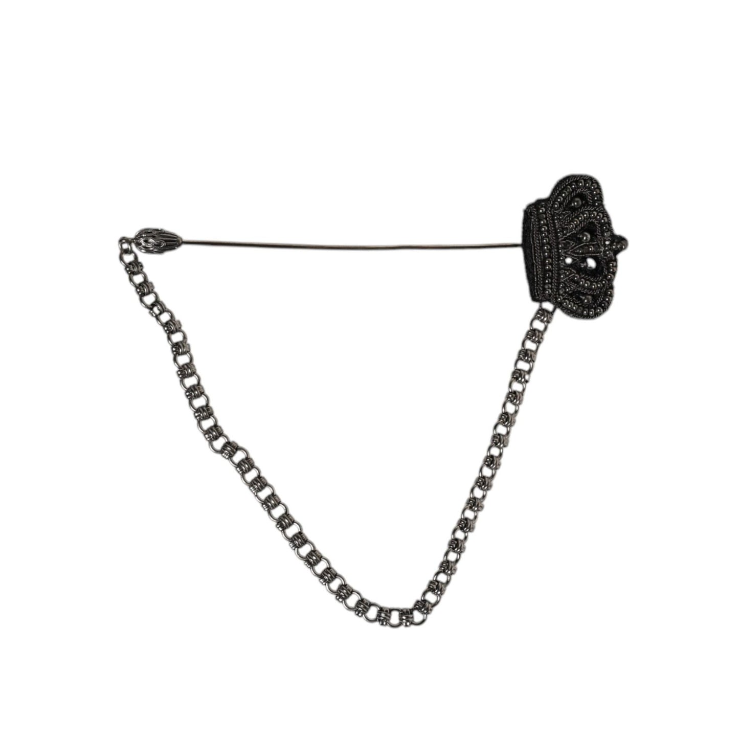 Dolce & Gabbana Silver Tone Brass Crown Chain Women Brooch Lapel Pin