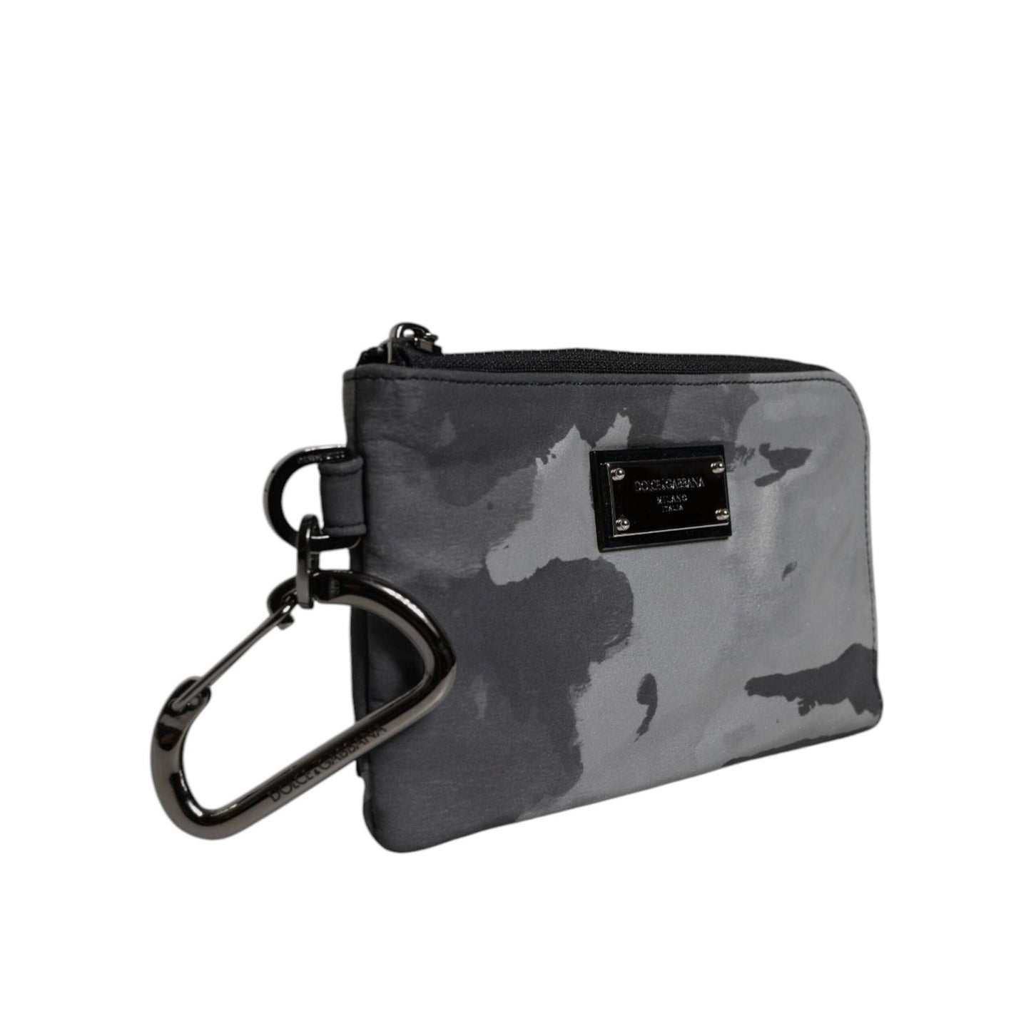Dolce & Gabbana Black Gray Camouflage Logo Plaque Keyring Pouch Bag BAG4287