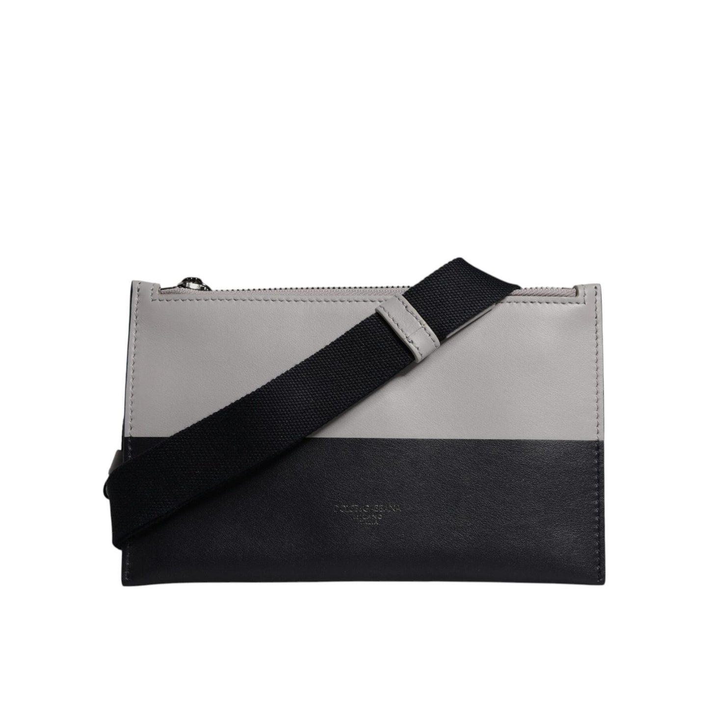 Dolce & Gabbana Black White Leather Logo Embossed Crossbody Bag BAG4290